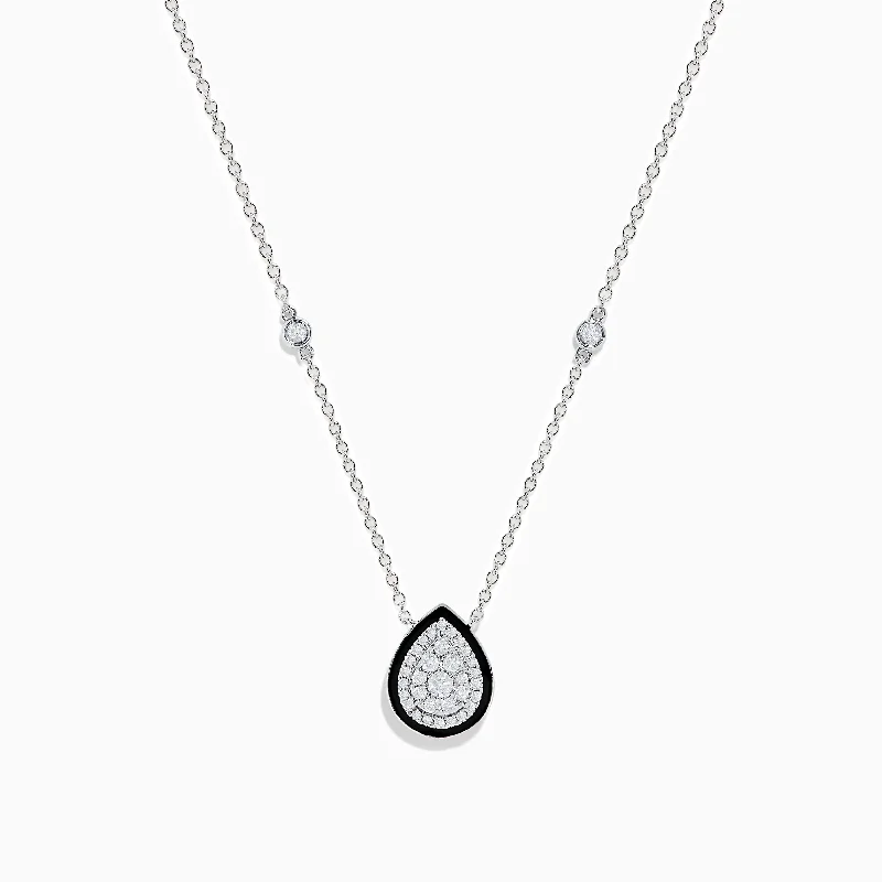 double necklace for women-Pave Classica 14K White Gold Diamond and Enamel Necklace