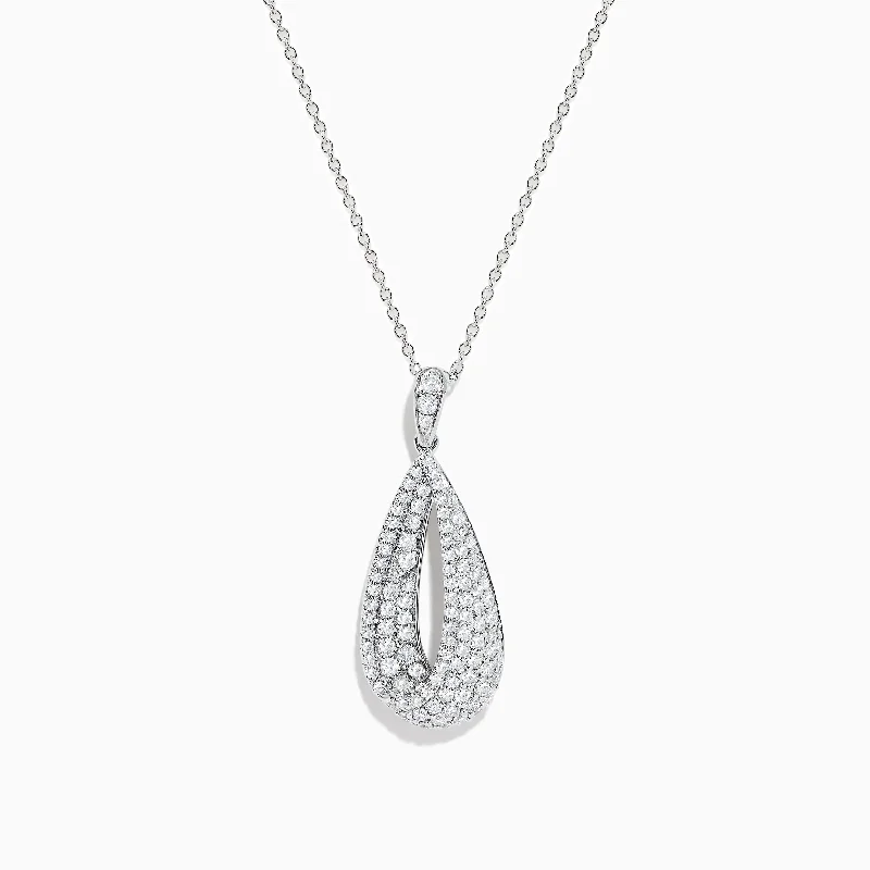 trendy gemstone necklace-Pave Classica 14K White Gold Diamond Drop Pendant