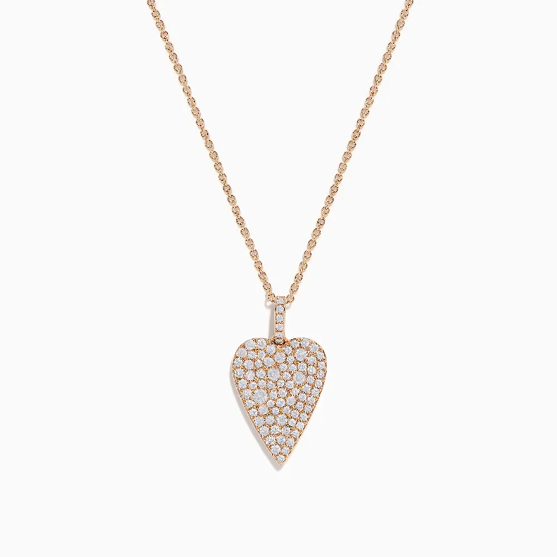 engraved silver heart necklace-Pave Rose 14K Rose Gold Diamond Heart Pendant