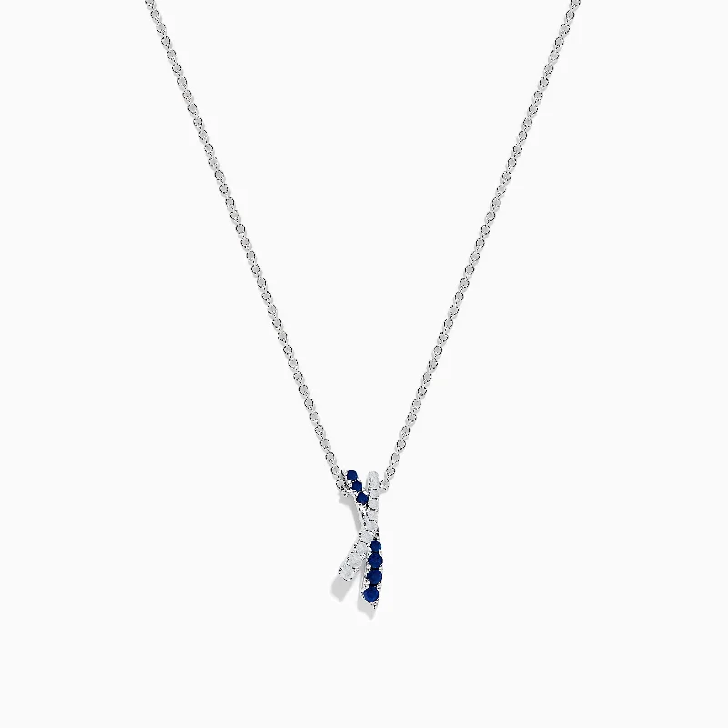 women’s double layer necklace-Royal Bleu 14K White Gold Sapphire and Diamond Necklace