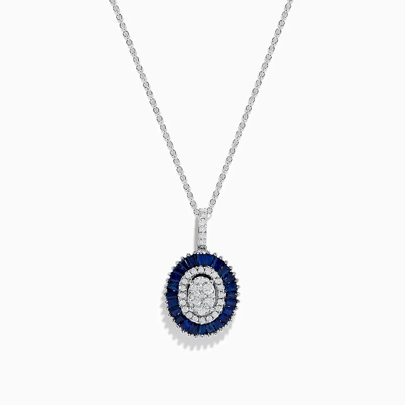 long gemstone necklace-Royal Bleu 14K White Gold Sapphire and Diamond Pendant