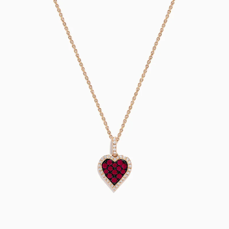 dainty silver heart necklace-Ruby Royale 14K Rose Gold Ruby and Diamond Heart Pendant