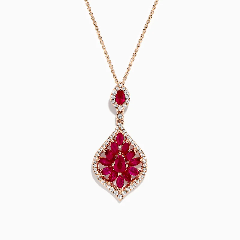 vintage coin necklace-Ruby Royale 14K Rose Gold Ruby and Diamond Pendant