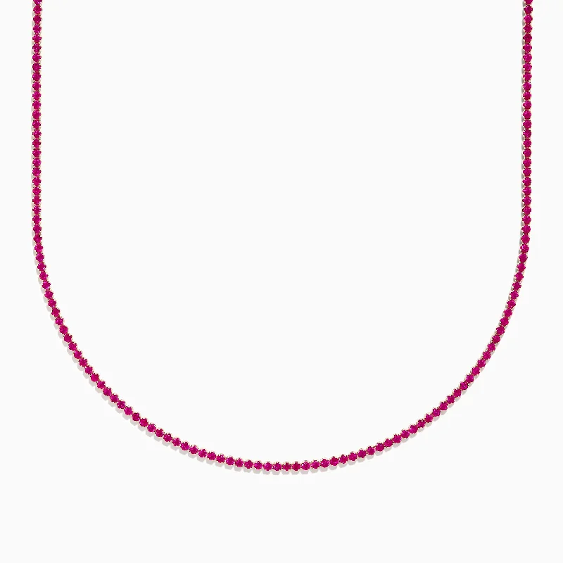 gold heart necklace-Ruby Royale 14K Rose Gold Ruby Tennis Necklace 5.18 TCW