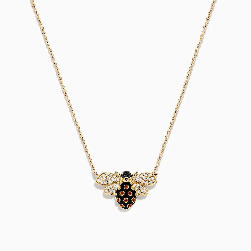 trendy long necklace-Safari 14K Yellow Gold Diamond and Citrine Bee Necklace