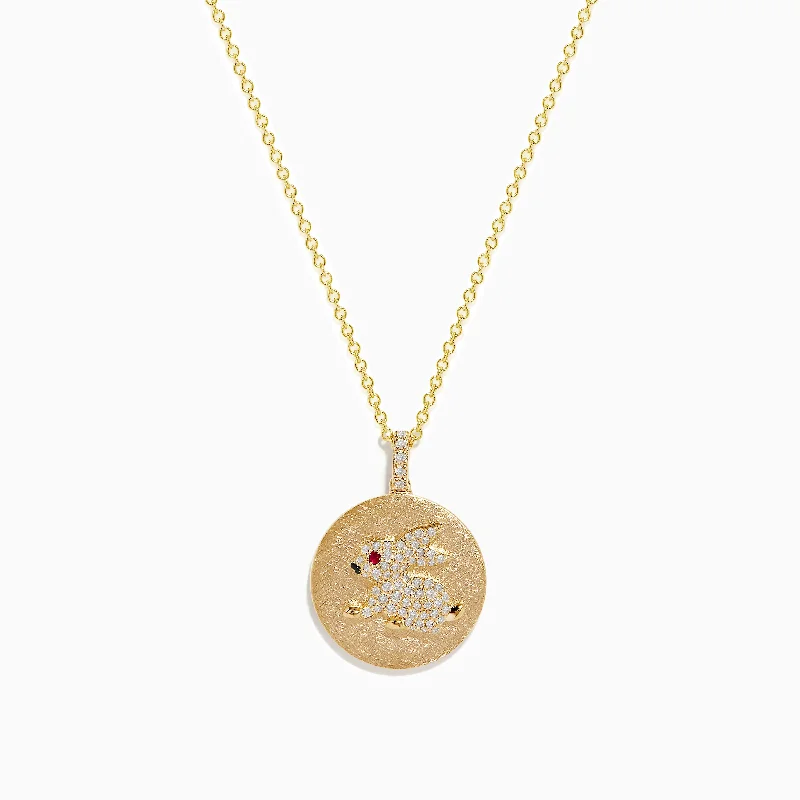 geometric bar necklace-Safari 14K Yellow Gold Diamond and Ruby Bunny Pendant