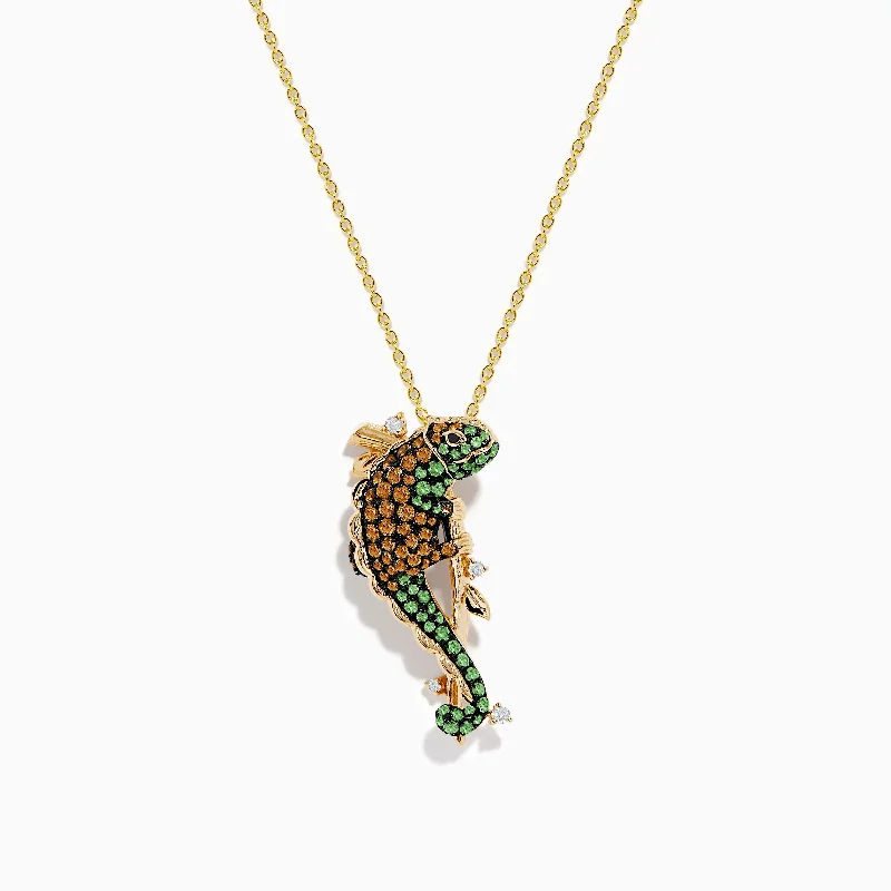 minimalist pendant necklace-Safari 14K Yellow Gold Diamond, Citrine and Tsavorite Lizard Pendant