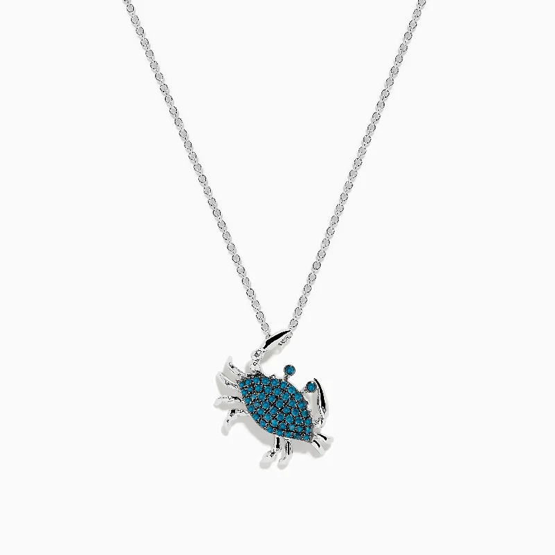 unique charm pendant necklace-Seaside 14K White Gold Blue Diamond Crab Pendant