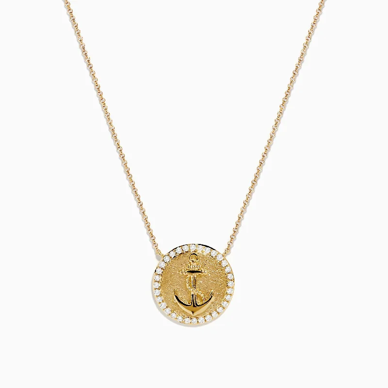 celestial moon pendant necklace-Seaside 14K Yellow Gold Diamond Anchor Necklace