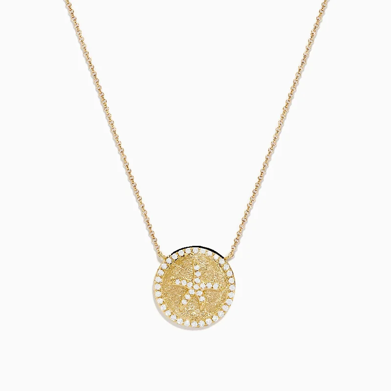 handmade pendant necklace-Seaside 14K Yellow Gold Diamond Starfish Necklace