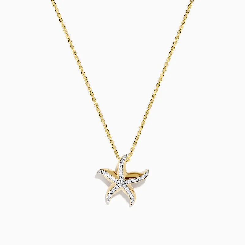 gold link charm necklace-Seaside 14K Yellow Gold Diamond Starfish Pendant