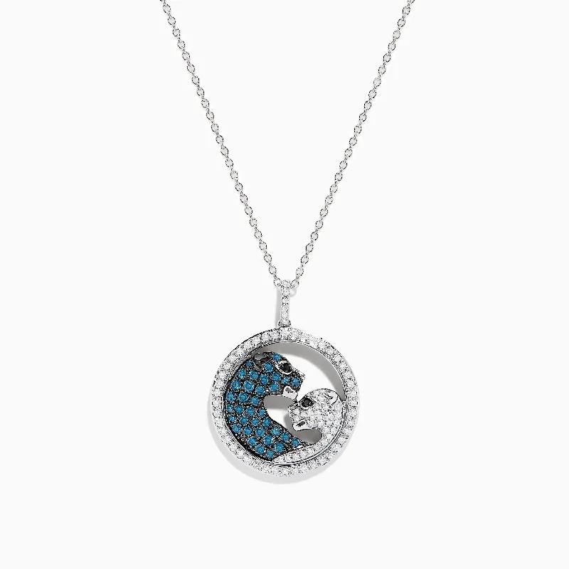 heart lock necklace-Signature 14K White Gold Blue, White, and Black Diamond Pendant