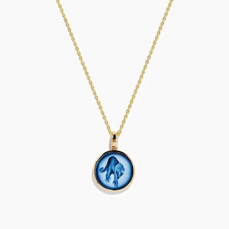 lucky coin pendant necklace-Signature 14K Yellow Gold Agate Cameo Panther Pendant