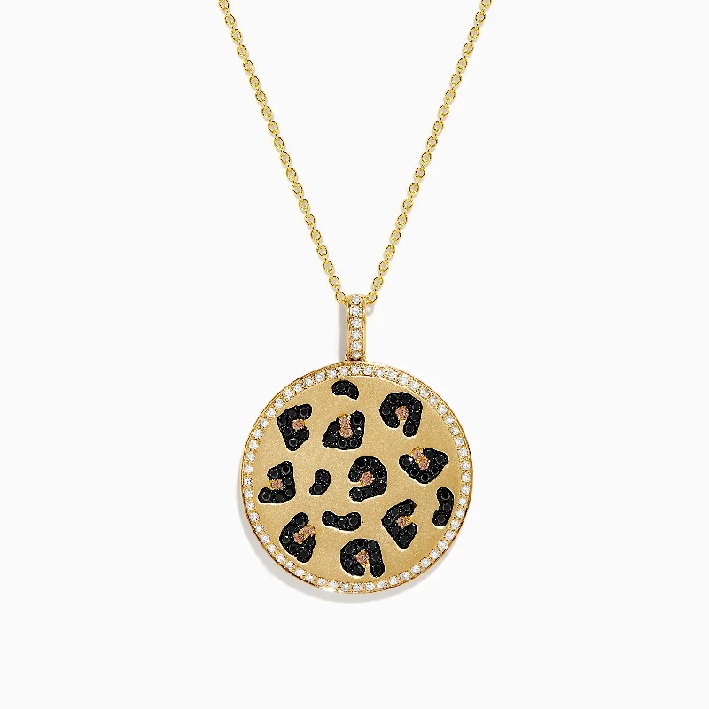 silver flower pendant necklace-Signature 14K Yellow Gold Black White and Espresso Diamond Spot Pendant