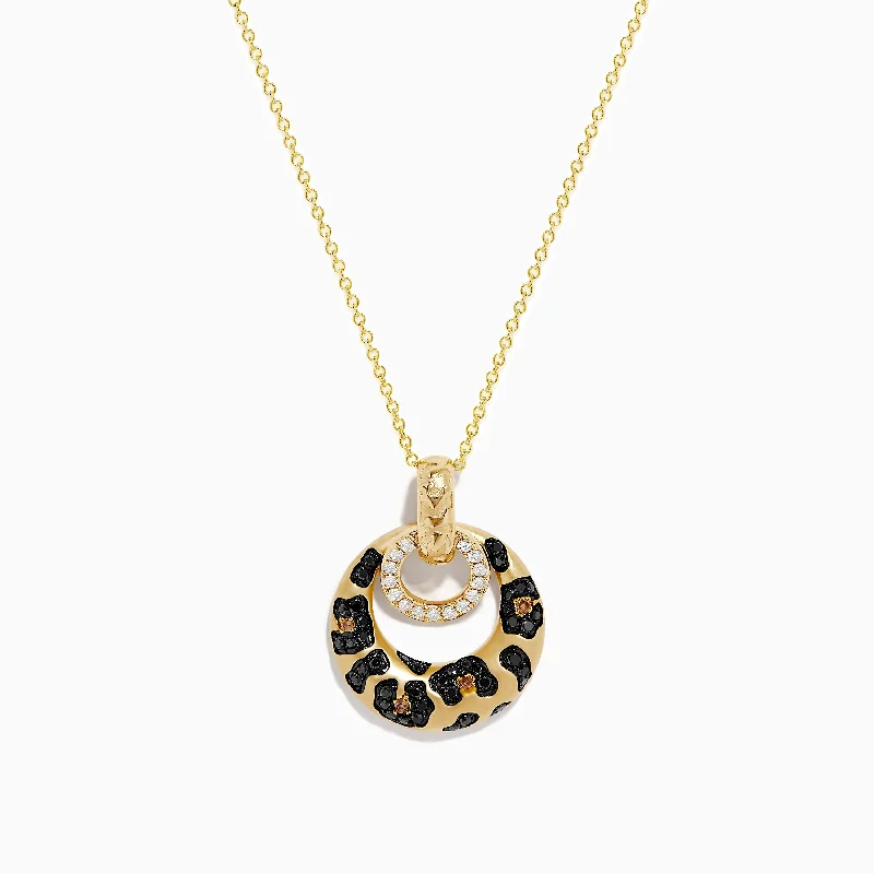 double heart necklace-Signature 14K Yellow Gold Brown, Black, and White Diamond Pendant