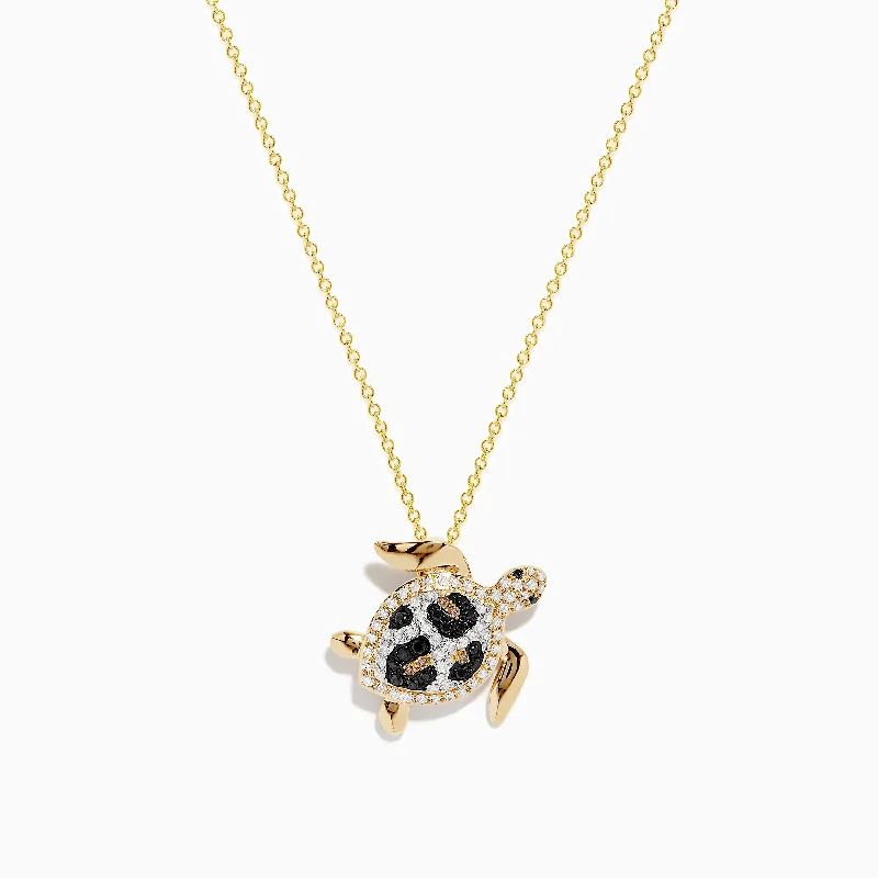 personalized charm necklace-Signature 14K Yellow Gold White, Black, and Brown Diamond Turtle Pendant