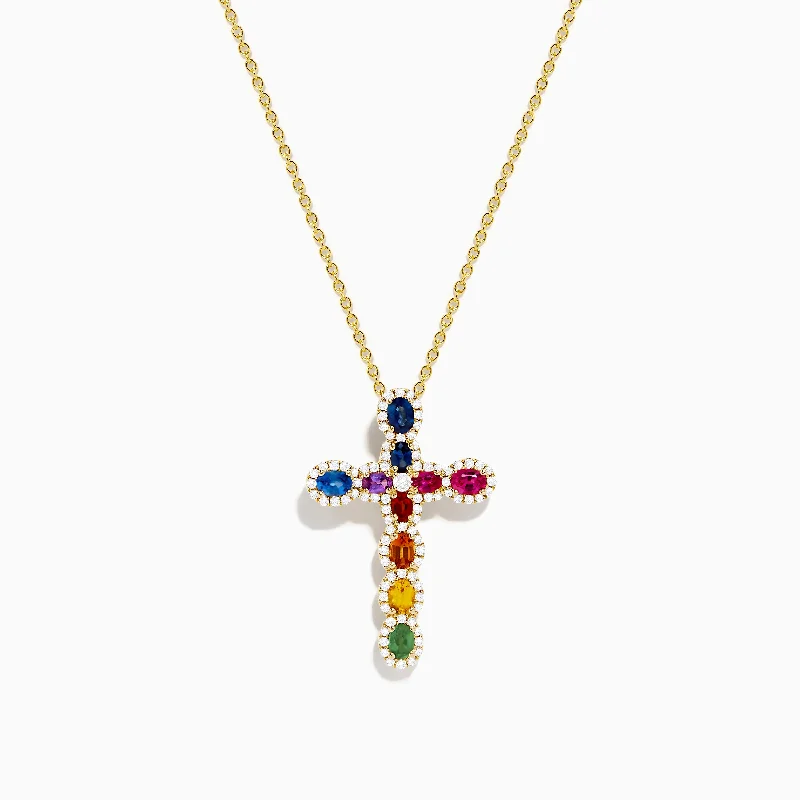 simple pendant necklace with initials-Watercolors 14K Yellow Gold Cross Pendant