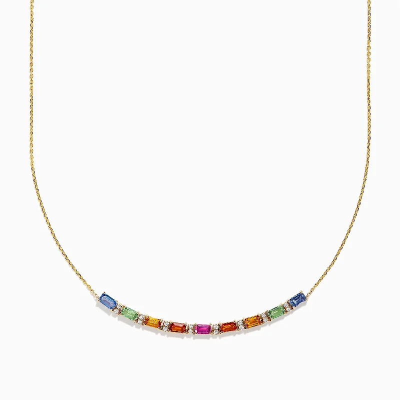 men’s engraved name necklace-Watercolors 14K Yellow Gold Multi Sapphire and Diamond Necklace