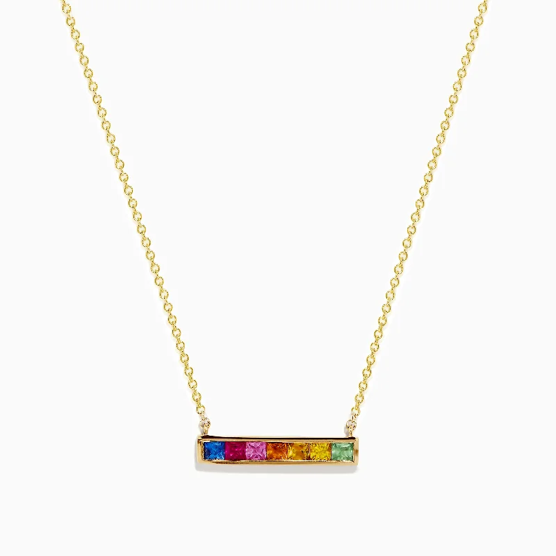 choker necklace with pendant-Watercolors 14K Yellow Gold Multi Sapphire Necklace