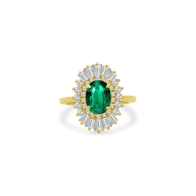 modern silver engagement rings-1.43ct Emerald Sunburst Ring