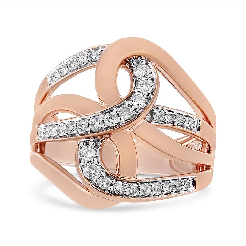 sapphire engagement rings for men-10K Rose Gold 1/2 Cttw Round-Cut Diamond Intertwined Multi-Loop Cocktail Ring