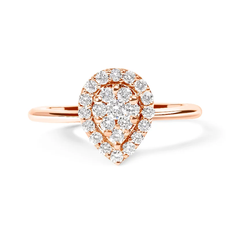 men’s silver wedding rings with diamonds-10K Rose Gold 3/8 Cttw Round-Cut Diamond Pear Promise Ring