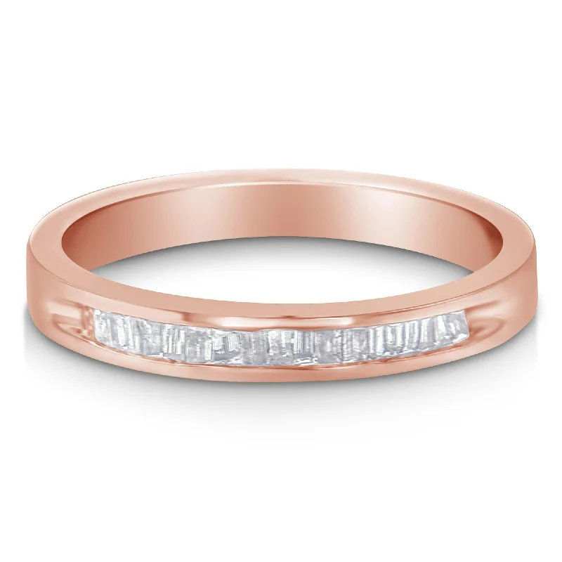 custom rings for couples with diamonds-10K Rose Gold over .925 Sterling Silver 1/5 Cttw Diamond Channel-Set Stackable Band Ring