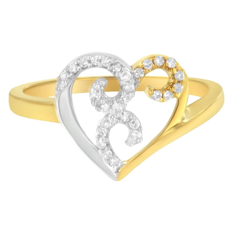 diamond and sapphire engagement rings-10K Two-Toned Gold Diamond Heart Shape Cluster Ring