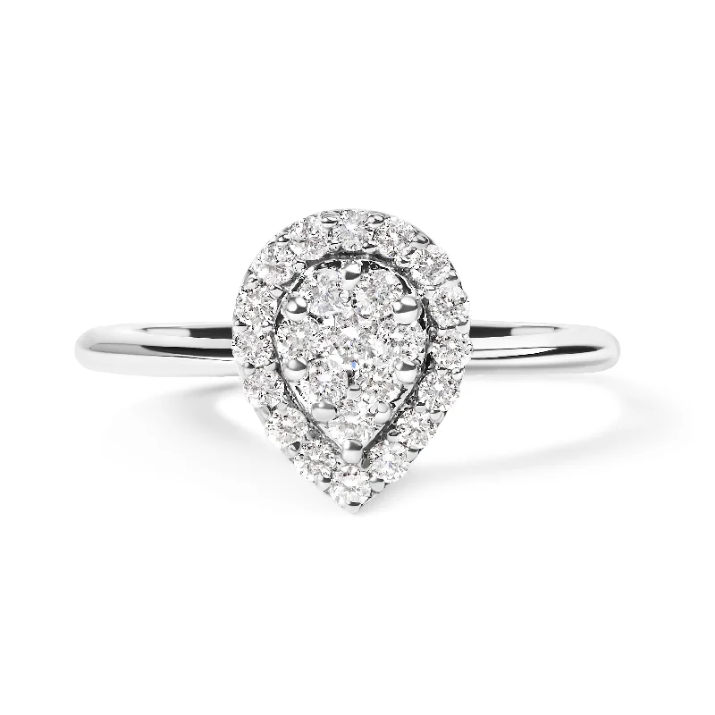 modern women’s engagement rings-10K White Gold 3/8 Cttw Round-Cut Lab Grown Diamond Cluster Pear Promise Ring