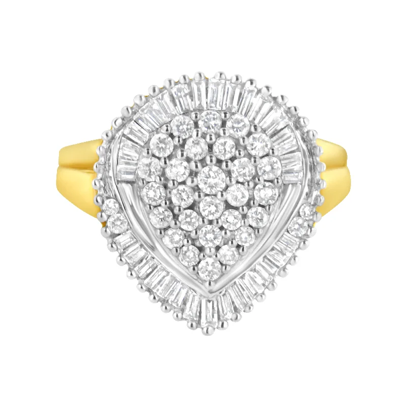 engagement rings with vintage designs-10K Yellow Gold 1.0 Cttw Round and Baguette Cut Diamond Oval Shaped Cluster Ring