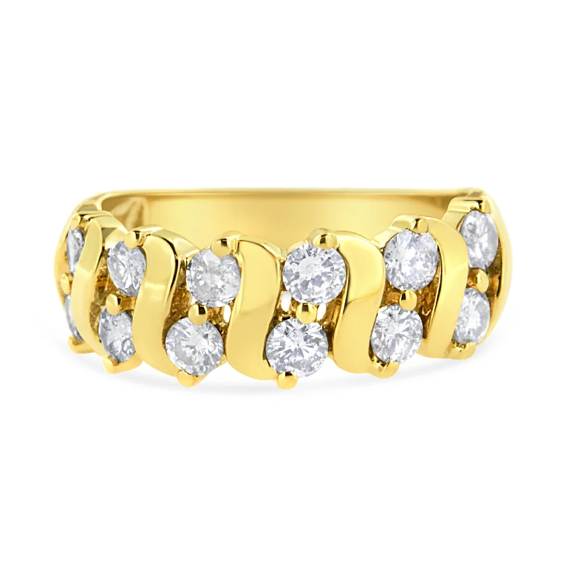 engraved wedding rings for couples-10K Yellow Gold 1.00 Cttw S Link Two Row Diamond Band Ring