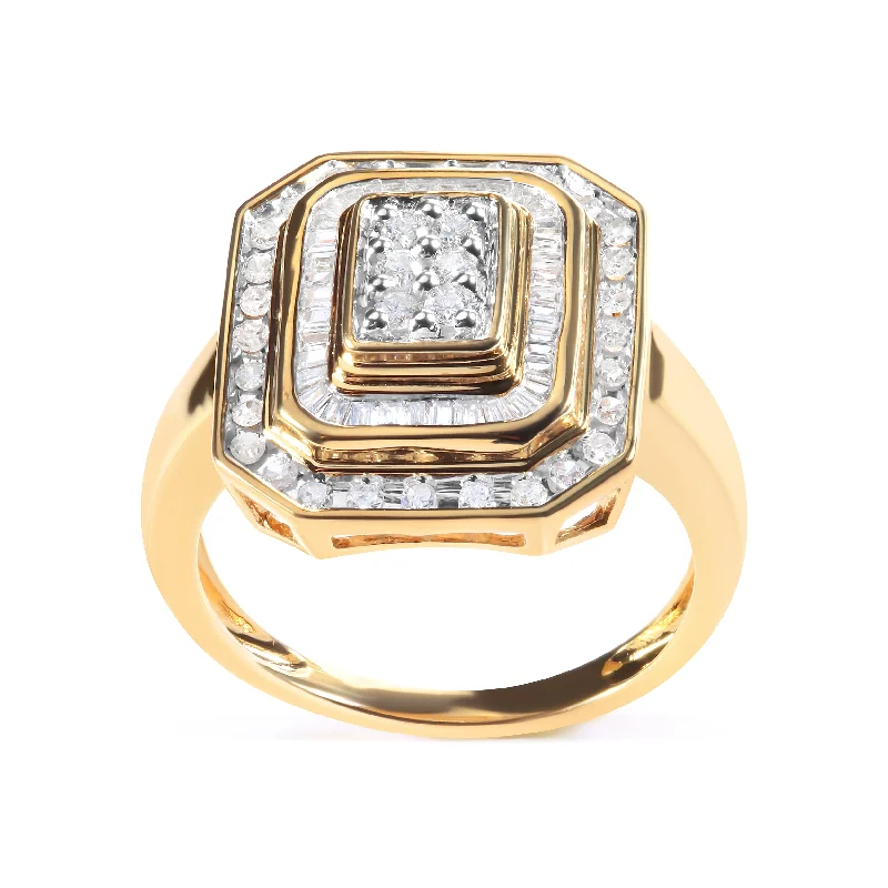 engagement rings with black diamonds-10K Yellow Gold Plated .925 Sterling Silver 1/2 Cttw Round & Baguette Diamond Ring