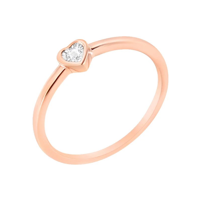 custom rings for couples with diamonds-14K Rose Gold Plated .925 Sterling Silver Miracle Set Diamond Accent Heart Shaped Promise Ring