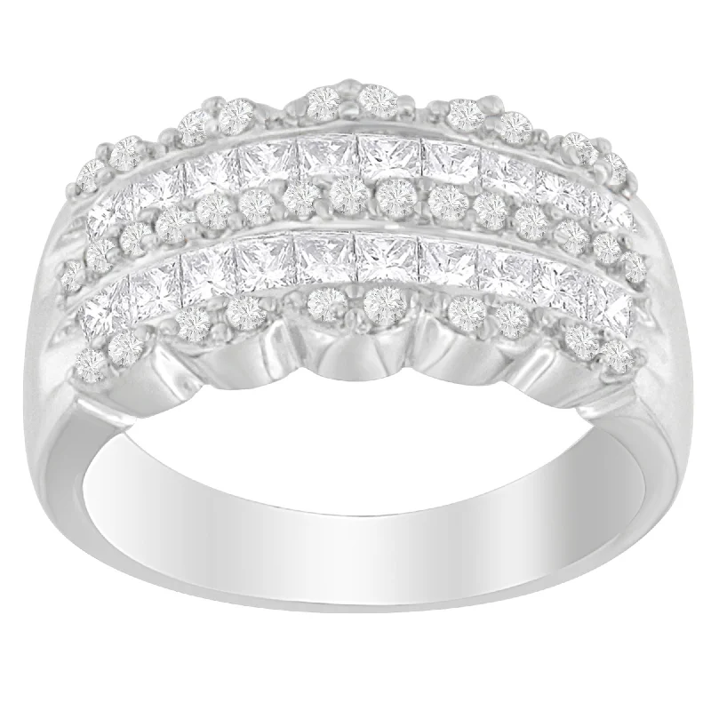 luxury wedding rings for women-14K White Gold 1 1/7ct. TDW Round and Princess-Cut Diamond Ring(H-I, SI2-I1)