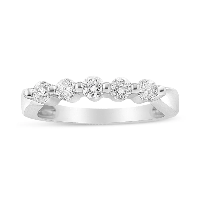 eternity wedding rings with diamonds-14K White Gold 1/2 Cttw Round-Cut 5-Stone Diamond Ring