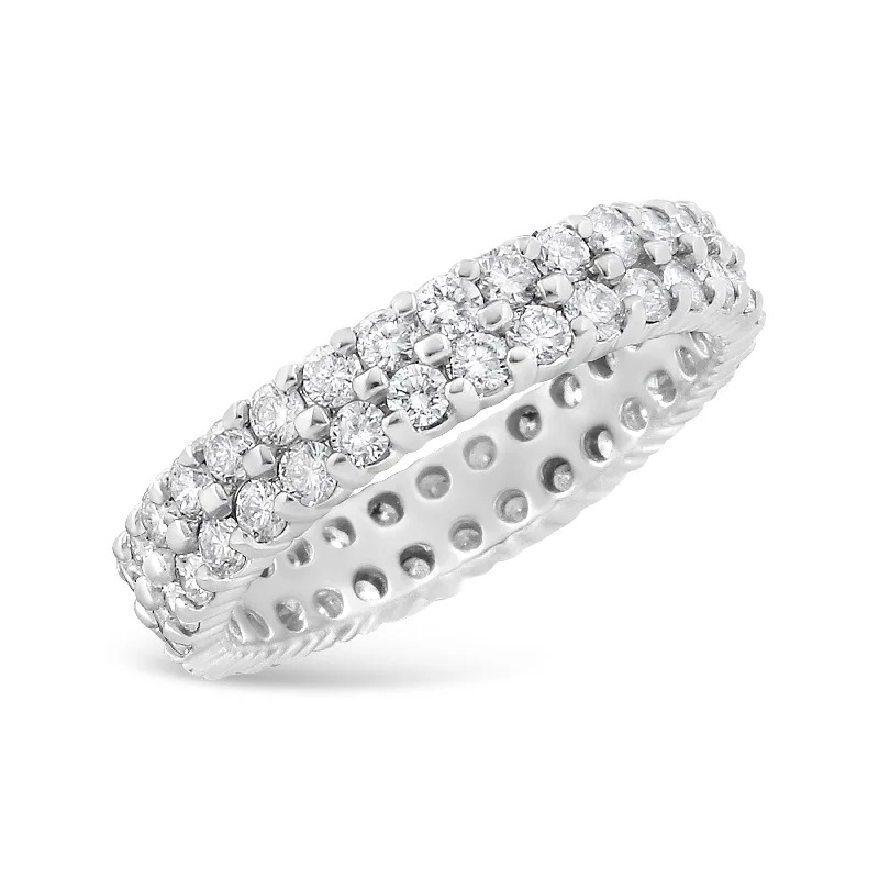 stylish gold wedding bands for men-14K White Gold 2.0 Cttw Round-Cut Diamond Double Row Eternity Band Ring