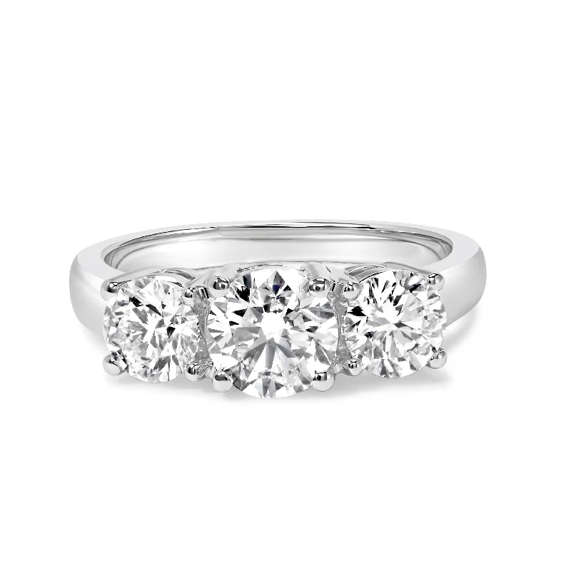 classic wedding bands for women-14K White Gold 2.00 Cttw Lab Grown Diamond 3 Stone Ring Band