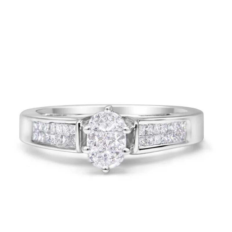 diamond rings with multi-stone settings-14K White Gold 5/8 Cttw Pie Cut Diamond Oval Shape Solitaire Ring