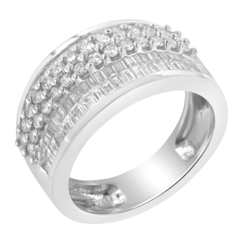 luxury wedding rings for women-14K White Gold Round and Baguette Diamond Ring