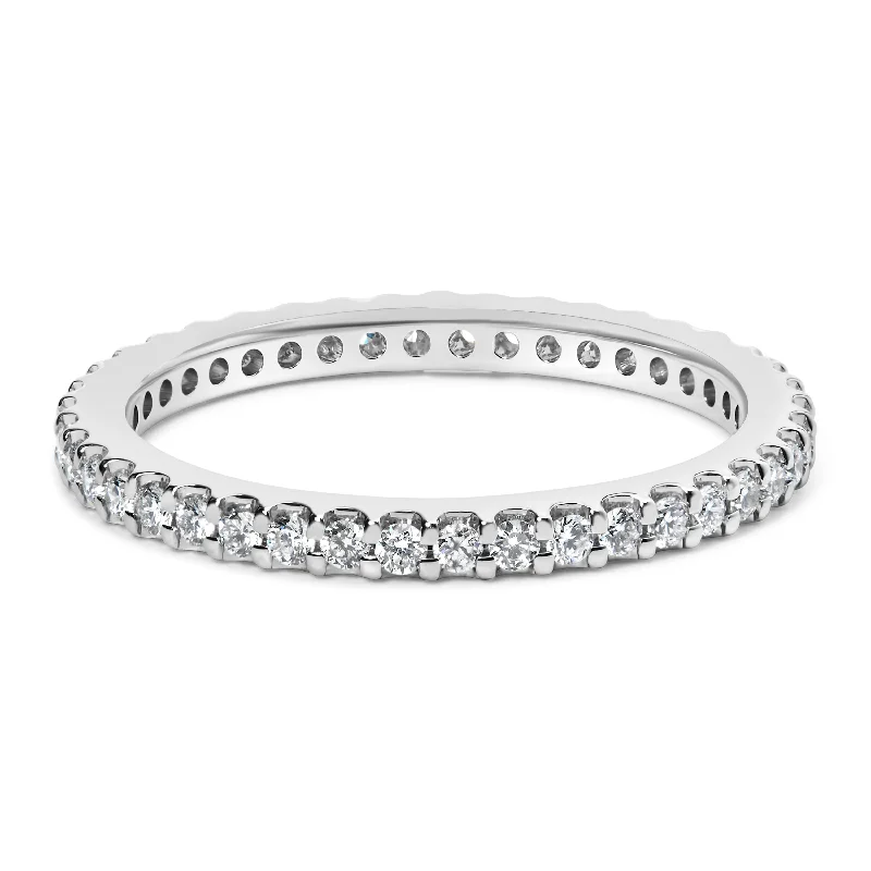 engagement rings with three stones-14K White Gold Shared Prong Set Round Diamond Eternity Band Ring