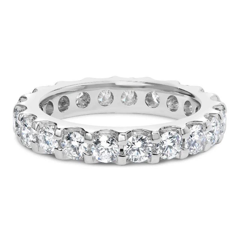 handmade wedding rings for men-14K White Gold Shared Prong Set Round Diamond Eternity Band Ring