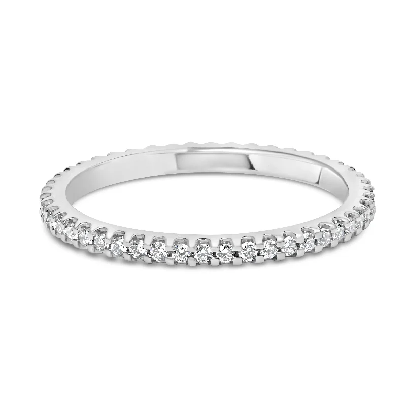 women’s promise rings with engravings-14K White Gold Shared Prong Set Round Diamond Eternity Band Ring