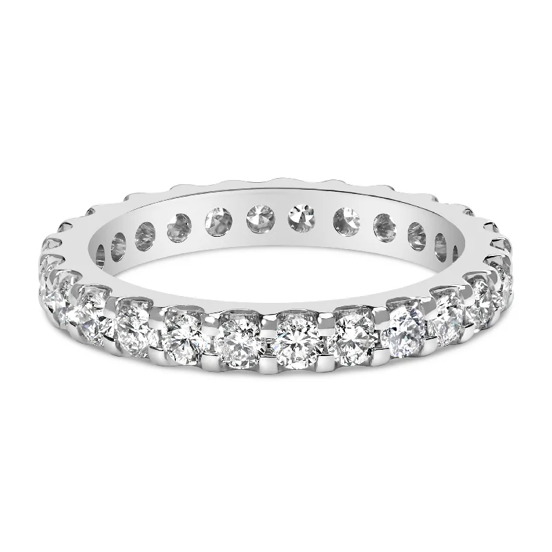 engagement rings with princess-cut diamonds-14K White Gold Shared Prong Set Round Diamond Eternity Band Ring