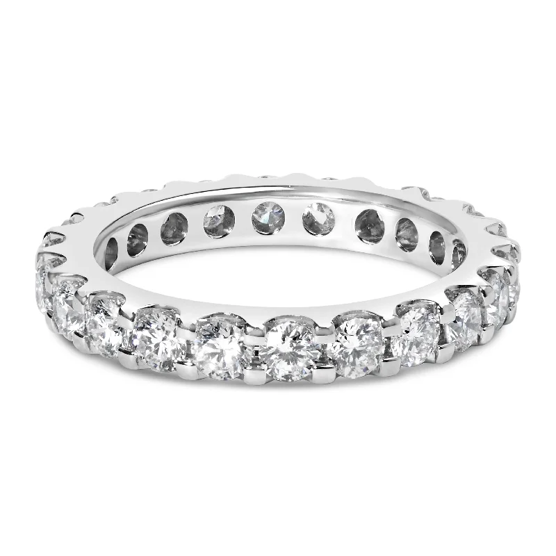 men’s wedding rings with gemstone accents-14K White Gold Shared Prong Set Round Diamond Eternity Band Ring