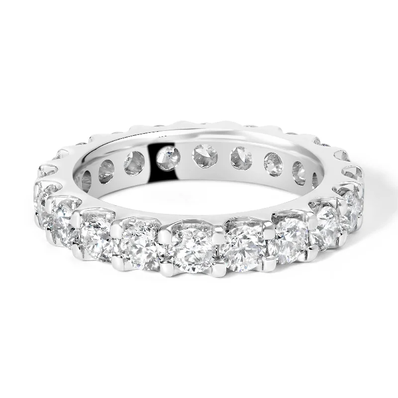 custom diamond rings for engagement-14K White Gold Shared Prong Set Round Diamond Eternity Band Ring