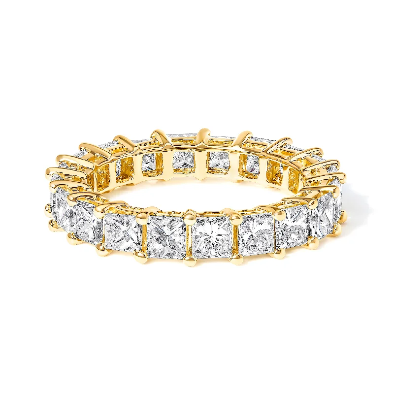 engagement rings with oval diamonds-14K Yellow Gold 4.00 Cttw Shared Prong Set Princess Cut Diamond Eternity Band Ring