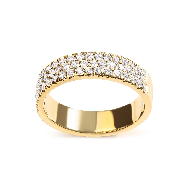 handmade wedding bands for women-14K Yellow Gold Pave Set 3/4 cttw Multi Row Diamond Band Ring