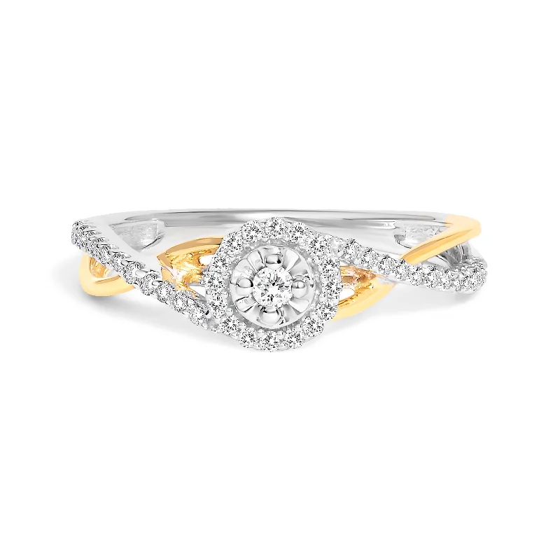 luxury engagement rings for women-14K Yellow Gold Plated .925 Sterling Silver 1/4 Cttw Diamond Bypass and Halo Promise Ring