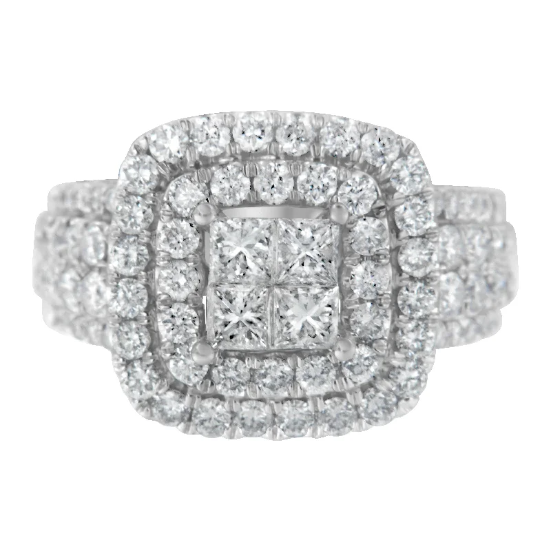 women’s bridal rings with diamonds-14KT White Gold Round and Princess Diamond Ring