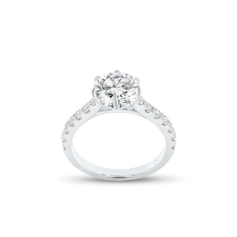 luxury wedding rings for women-Round Diamond Engagement Ring with Diamond Basket